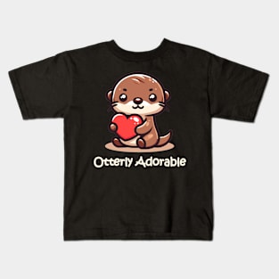 Cute and Adorable Otter loving heart valentine Kids T-Shirt